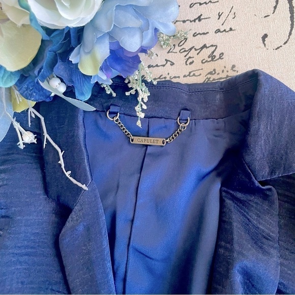 Anthropologie Capulet Revolve Satin Blue Single Button Boyfriend Blazer, Large - Picture 9 of 9